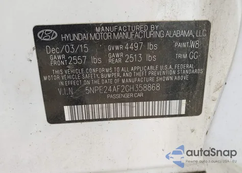 2016 Hyundai Sonata Se from USA, damaged, VIN 5NPE24AF2GH358868